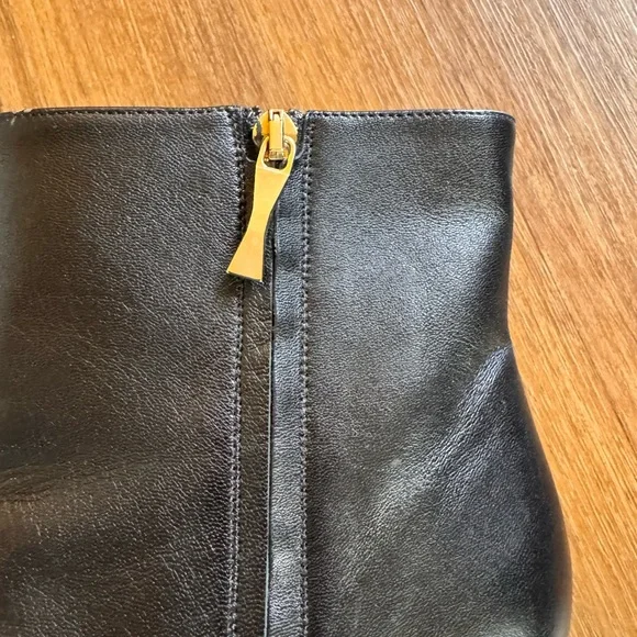 Kate Spade Black Leather Pearl Bow Block Heel Ankle Boots Patent Toe Size 10 - Picture 5 of 12